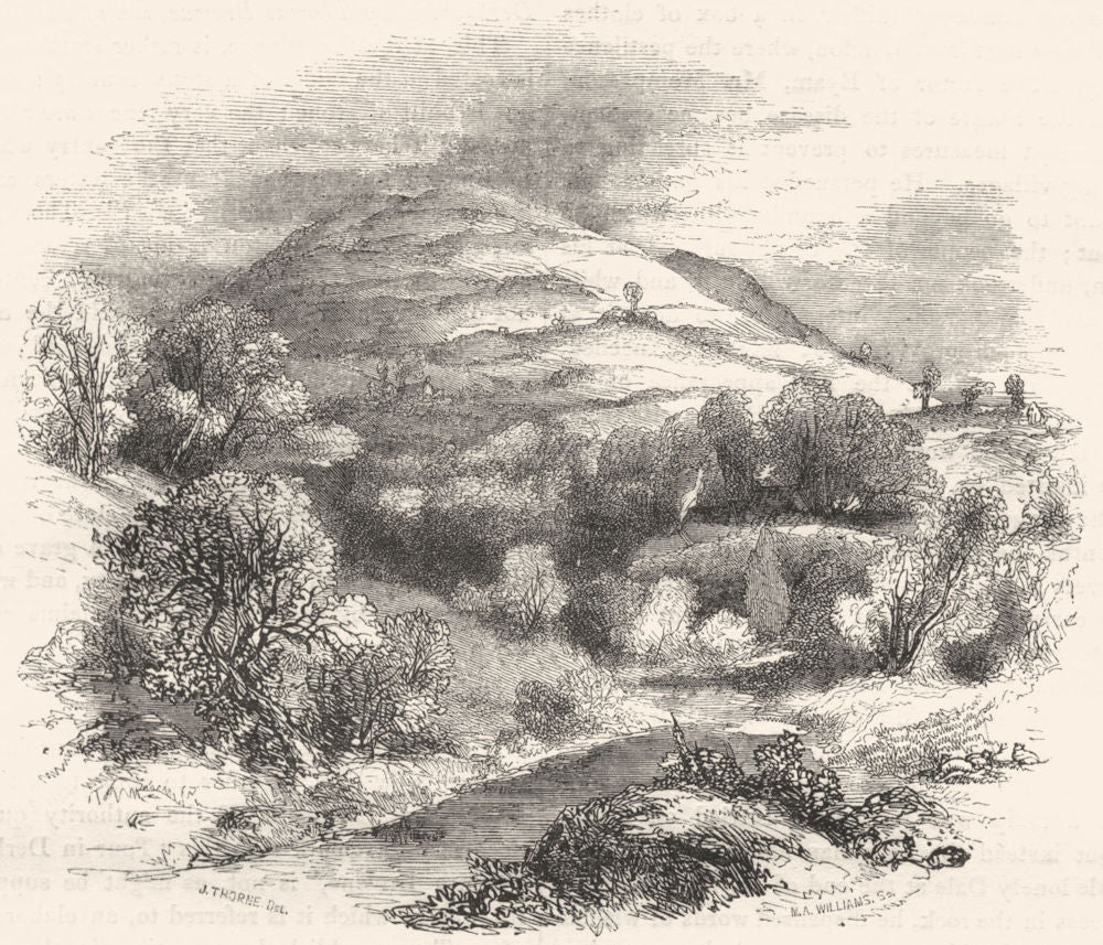 DERBYSHIRE. On the Derwent, near Ashopton 1850 old antique print picture